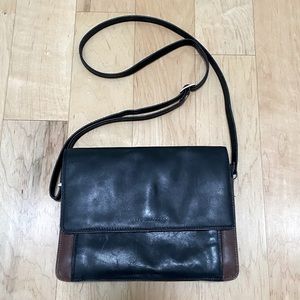 Leather Crossbody Handbag / Organizer by Derek Alexander in black & brown.